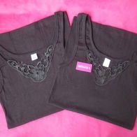 2x Damen Unterhemd Belmina schwarz Gr. 40/42 Achselhemden Spitzeneinsatz Shirts