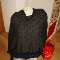 Albwolle 100% Baby Alpaca Poncho Pullover grau Muster