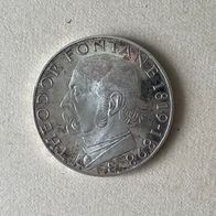 5 DM Deutsche Mark 1969 Theodor Fontane 625/1000 Silber Gedenkmünze „G“ bankfrisch