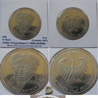 1988, Germany, 10 Mark (D), Arthur Schopenhauer, silver coin (0.31 oz silver) proof