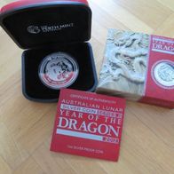 Münze Drache 2012 Lunar II Australien 1 Unze Silber PP proof - RAR