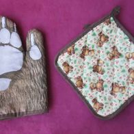 2er Set: Ofenhandschuh + Topflappen Teddy Topfhandschuh Backhandschuh 180° Hitze
