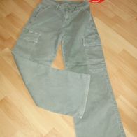 Hose olivfarben hell Stretch Baumwolle weit Cargotaschen M