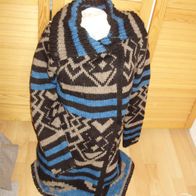 Esprit Strickmantel warm shwarz-braun-türkis Muster Gr S Alpaka Wolle