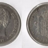 Spanien 5 Pesetas 1871 (71) S.D.M "Amadeus I.(1871-1873)" REY DE ESPANA