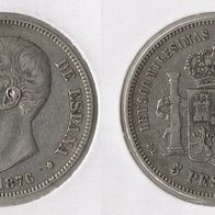 Spanien 5 Pesetas 1876 D.E.M "Alfonso XII. (1875-1885)" REY DE ESPANA
