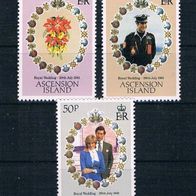 13) Ascension 1981 Charles und Diana Mi. Nr. 299-301 kpl. Satz postfrisch