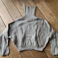 grau-beige farbender Damenpullover, bauchfreier Rollkragen Pullover, Gr. 36 (S)