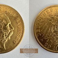 Sachsen Goldmünze 7,965 g. König Albert 20 Mark 1895 E (Selten)