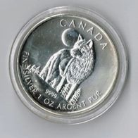 Silbermünze 1Oz Wildlife Kanada Wolf 5 Dollar 2011. Erste Münze Kanada Wildlife Se