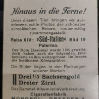 Zigarettenbild Nr. 19 Hinaus in die Ferne ! Reise XIV : Süd-Italien/Palermo