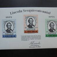 Liberia Block 14 * * - Abraham Lincoln Präsident der USA 1959