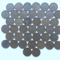 41 Zweipfennigstücke 2 Pfennig alle verschieden, fast komplett, bronze