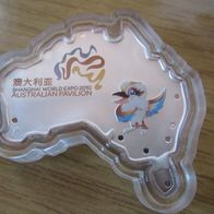 Kookaburra 2010, Expo Shanghai, 1 oz Shaped Coin, 999 Silber, 1 Dollar, gekapselt