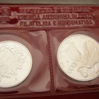 SAN MARINO Silber-Set 500 + 1000 Lire 1990 "Fußball WM in Italien" Box, eingeschweißt