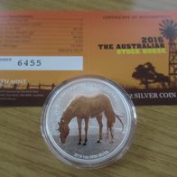 Australien Stock Horse 2016, 1 Dollar, 1 oz 9999 Silber, gekapselt, Zertifikat