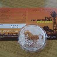 Australien Stock Horse 2017, 1 Dollar, 1 oz 9999 Silber, gekapselt, Zertifikat