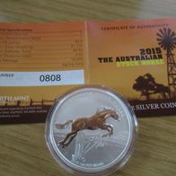 Australien Stock Horse 2015, 1 Dollar, 1 oz 9999 Silber, gekapselt, Zertifikat