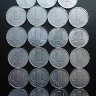 23x 1 Pfennig DDR, alle A, alle verschiedene Jahrgänge