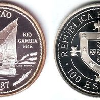 Portugal Silber PP/ Proof 100 Escudos 1987 "Nuno Tristao/ Rio Gambia 1446