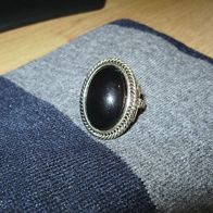 Ring silbern mit großem schwarzen Stein 18mm