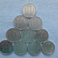 10 DDR Münzen zu 10 Pfennig alle Jahrgänge verschieden 63 67 70 72 73 78 79 80 81 88