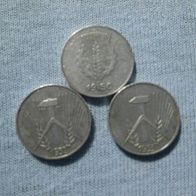 3 DDR Münzen zu 1 Pfennig E alle Jahrgänge verschieden