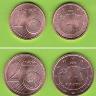 2015 Estland EESTI Kursmünzen 1 Cent & 2 Cent UNC prägefrisch
