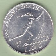 San Marino Silber Stgl. 1000 Lire 1987 Universitätsmeisterschaften in Zagreb