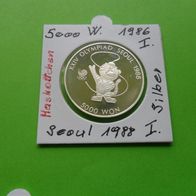 Korea 1986 5000 Won Silber PP Olympia Seoul 1988 Maskottchen Hodori Serie 1