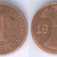 Münze 1 Reichspfennig 1934 D, Erhaltung sehr schön