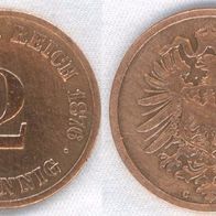 Münze Deutsches Kaiserreich 2 Pfennig 1876 C, sehr schön