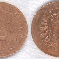 Münze Deutsches Kaiserreich 2 Pfennig 1876 Buchstabe nicht leserlich, EH sg