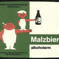 ALT ! Bieretikett "Malzbier" Eichbaum-Werger-Brauereien AG Worms/ Mannheim