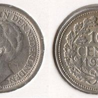 Niederlande 10 Cents 1937 SILBER "Wilhelmina (1890-1948)" vorzüglich
