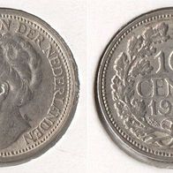 Niederlande 10 Cents 1939 SILBER "Wilhelmina (1890-1948)" vorzüglich