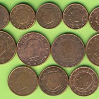 Belgien 1 Cent + 2 Cent + 5 Cent insgsamt 12 verschiedene Jahrgänge Lot 55