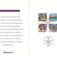 Erinnerungsblatt „Für den Sport 1992“ 4seitig mit dem Olympia-Satz