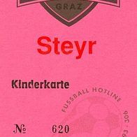 Ticket Eintrittskarte SK Sturm Graz - Vorwärts Steyr Kinder 1990er Fußball bilet