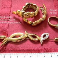Modeschmuck 3er Set goldfarben * Ring * Brosche / Anstecknadeln * Armband