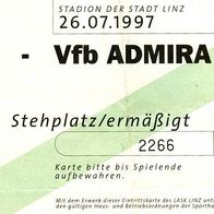 Ticket LASK Linz - VfB Admira Wacker Mödling 26.7.1997 FC Eintrittskarte Fußball