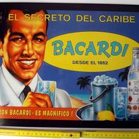 Ron, Rum Bacardi Reklameschild, Blechschild, "el secreto del caribe", 1862, Kuba