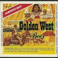 Bieretikett "Golden West Beer" O´keefe Brewing Company Ltd. Edmonton Alberta Kanada