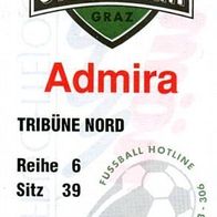 Ticket Eintrittskarte SK Sturm Graz - FC Admira Wacker 90er Tribüne Nord Mödling