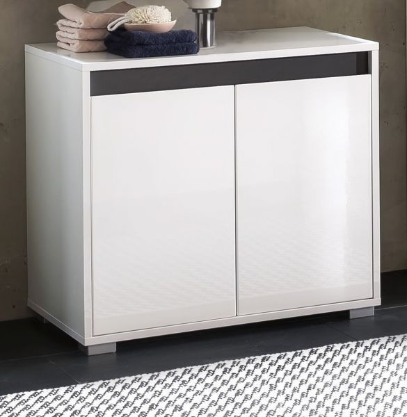 Waschbeckenunterschrank weiss Hochglanz Lack und grau Badschrank