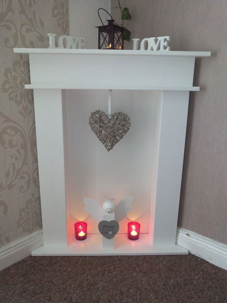 Eckkamin weiß "Glitzer", Kaminumrandung weiß, Kaminkonsole kaufen bei