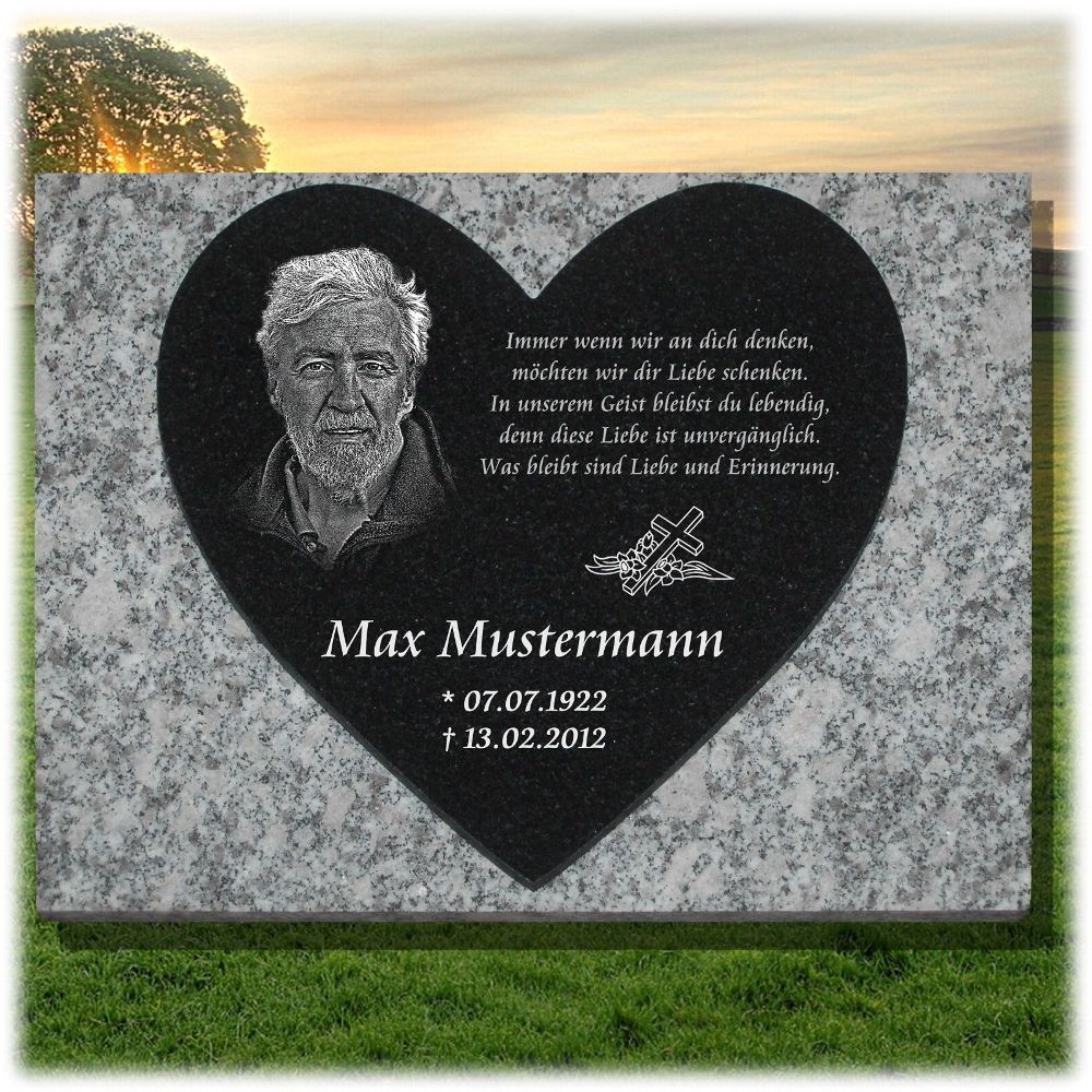 GRABSTEIN GRABMAL GRABPLATTE Granit Mit Stütze, Fotogravur Und Text, 40x30 Cm EUR 119,49 - DE