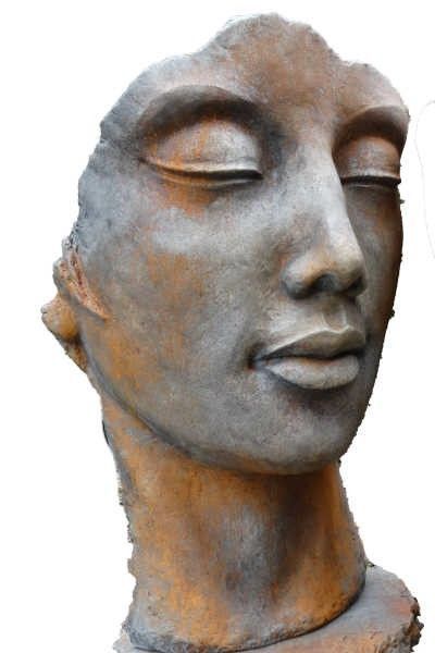 Gartenskulptur Frauengesicht, 50 Cm Höhe – Rosteffekt Aus Steinguss, Frostfest Bis -25°C, Ca. 20 Kg