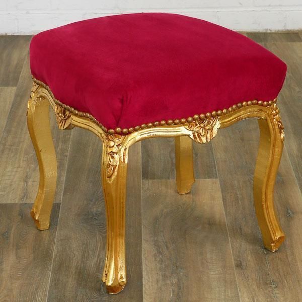 BAROCK HOCKER NEU hoher Sitzhocker rot Fußhocker 50cm Sitzpuff GOLD