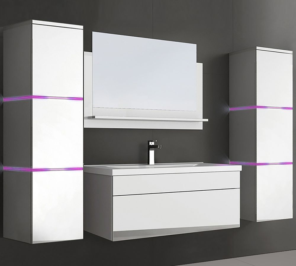 5 teiliges XXL Badmöbel Set Waschplatz inkl. LED Beleuchtung hochglanz